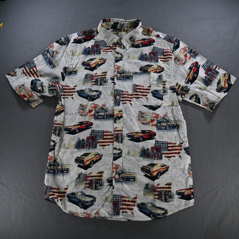 Joe Marlin Mens Route 66 Americana Muscle Car Button Up Shirt XL White